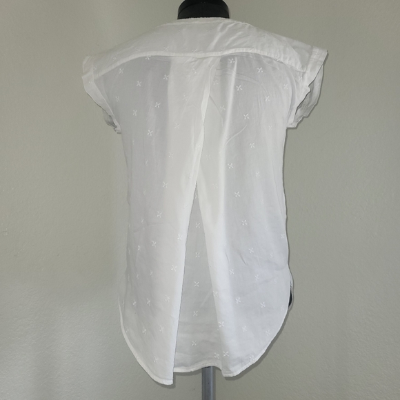 Loft White Embroidered Button-Up Blouse with Cap Short Sleeves Size Small - Picture 5 of 10